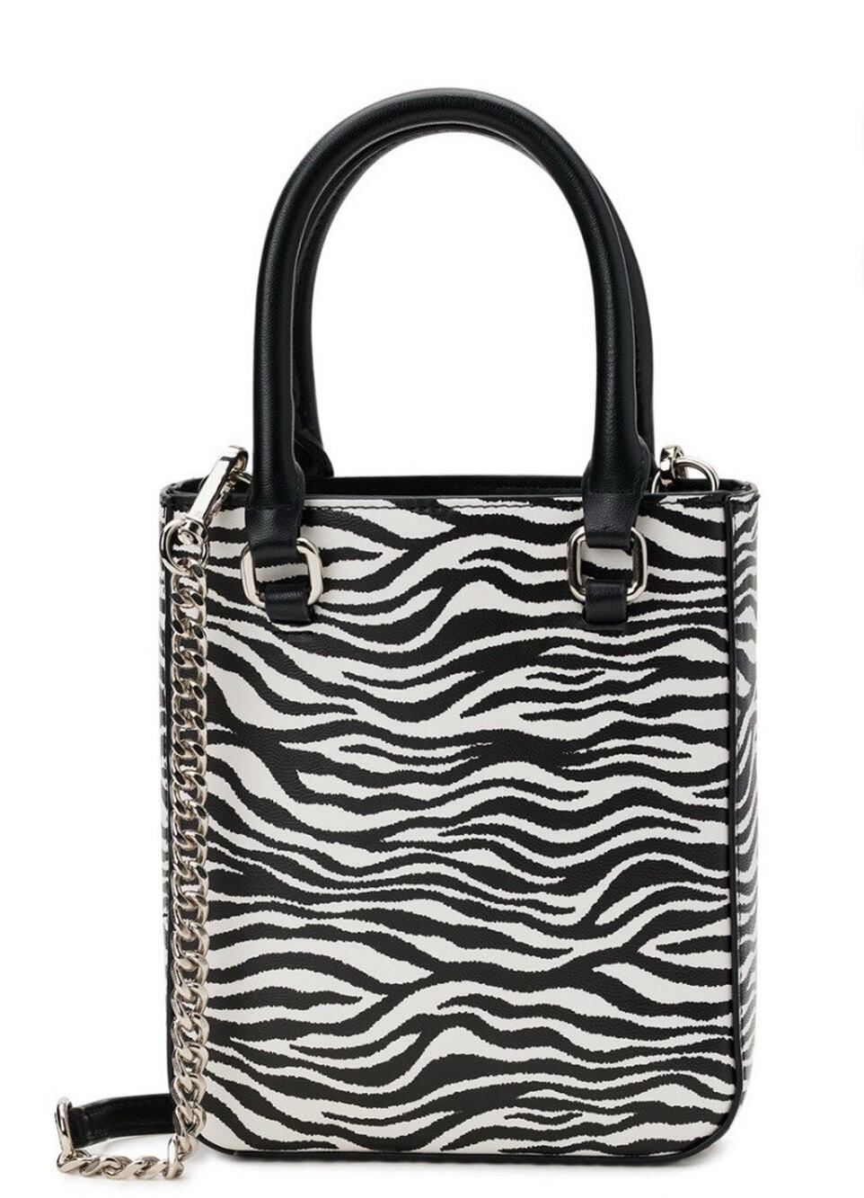 No Boundaries Women's Contemporary Tote Crossbody Handbag, Black and White Zebra